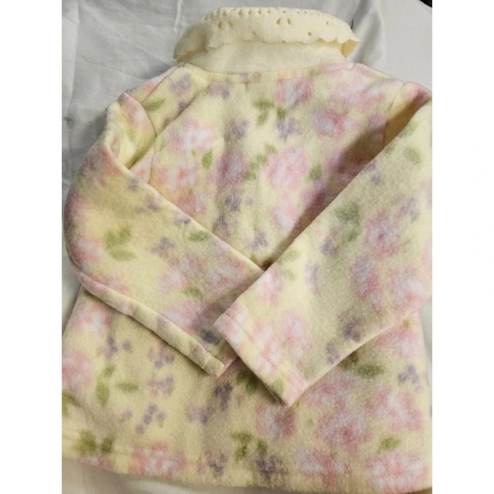 Vintage Style Girls Fleece Floral Sweater and Pants Set 12M Cream Pink